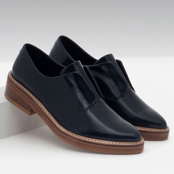 ZARA Leather Loafers Navy Blue Size US NWT!